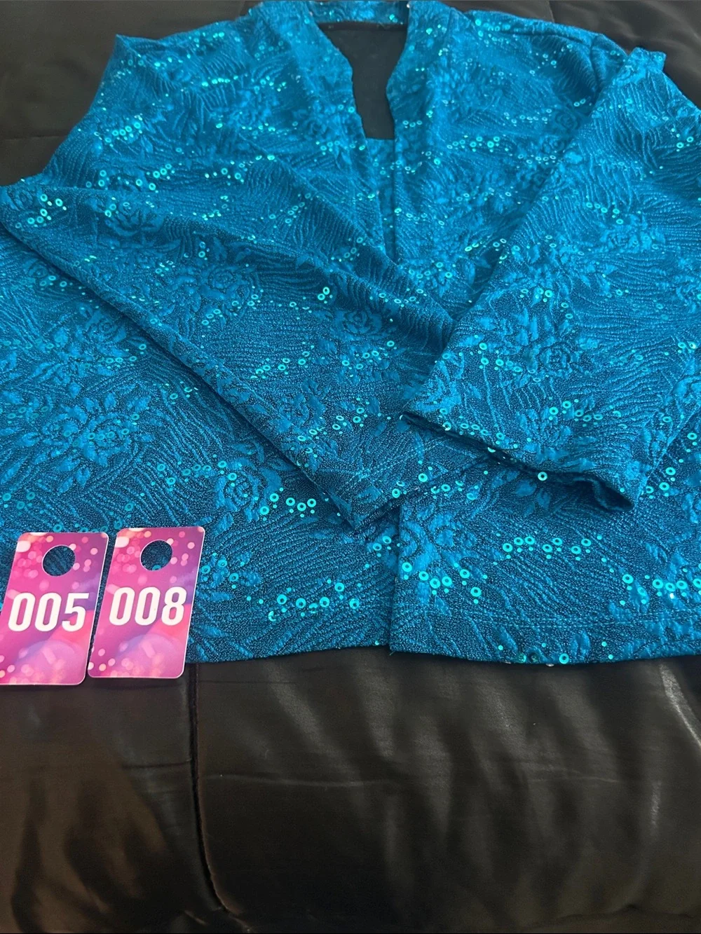 Teal Sequined Two-Piece Jacket & Tank Set - Picture 9 of 9